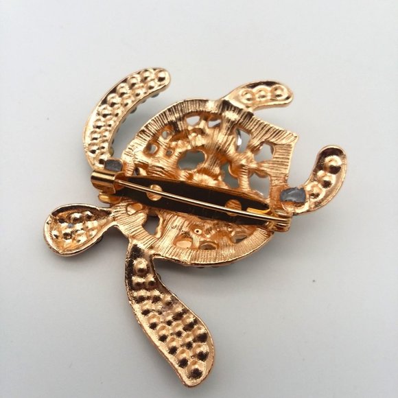 Turtle Brooch Rhinestone Pin Stylish Sea Sparkle Glam Inlayed Bold Tortoise NEW - Picture 4 of 5